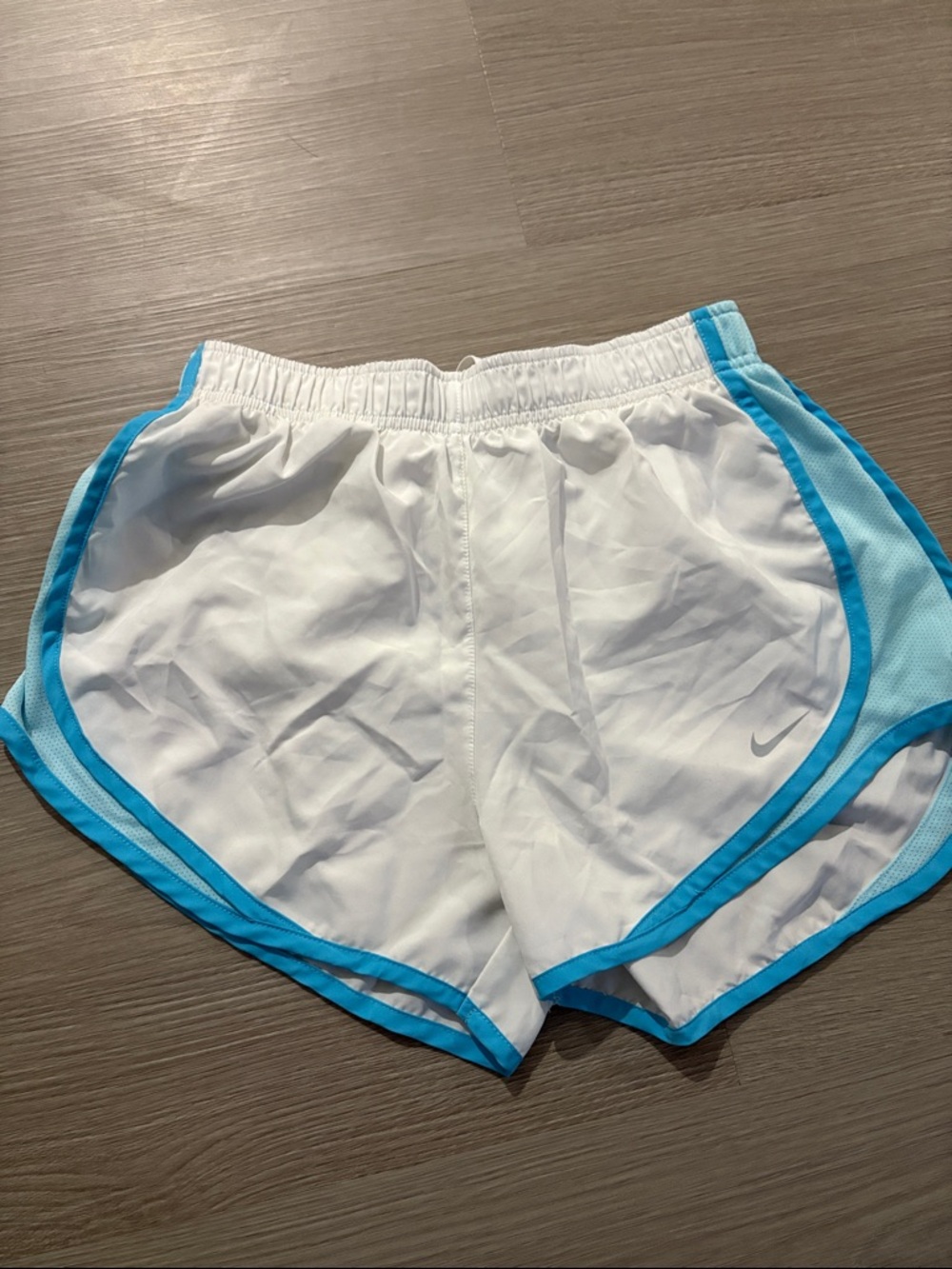 Nike White Women's Athletic Shorts with Light Blue Trim
